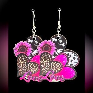 2/20 Pink and Leopard Heart Earrings